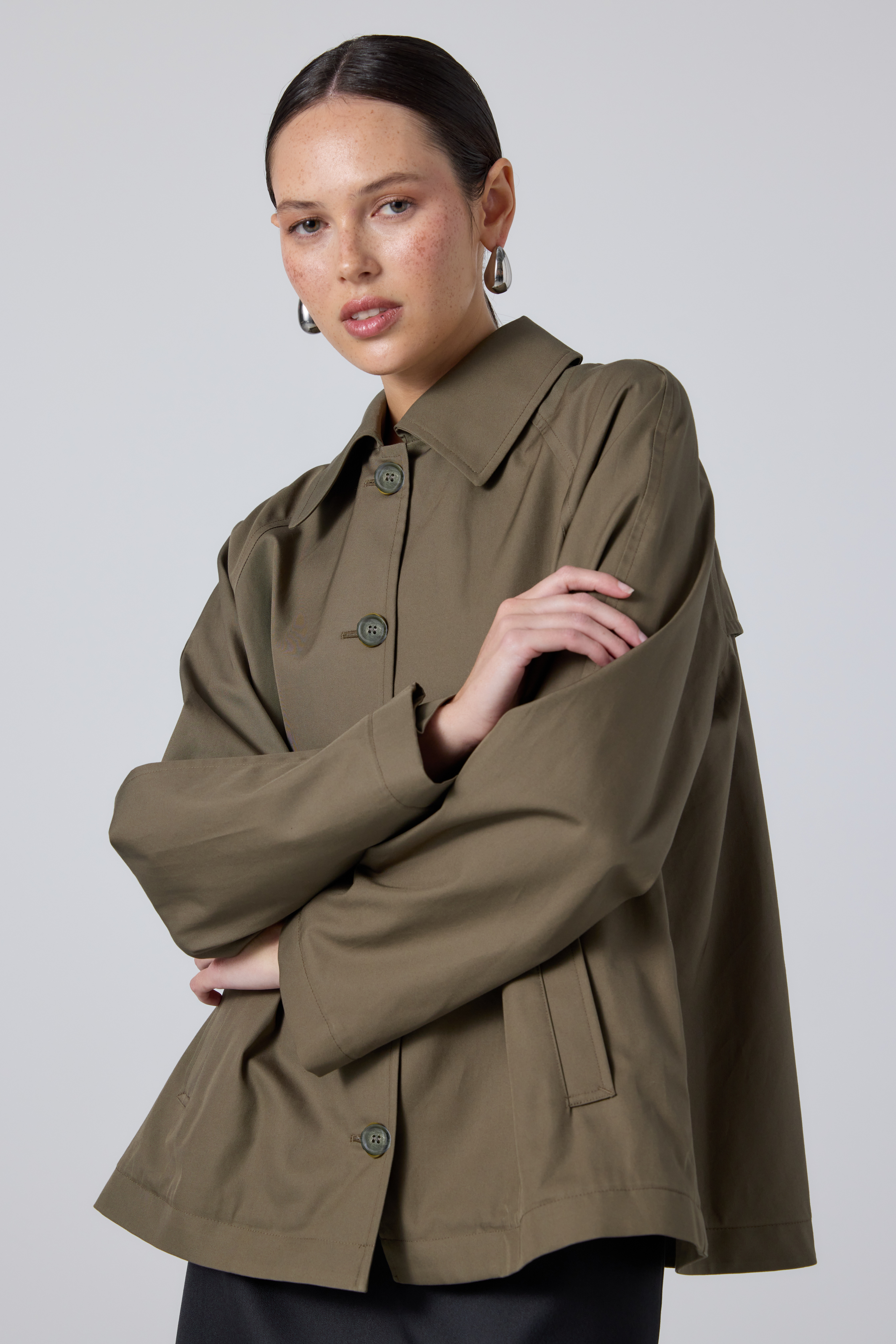 Quinn Jacket Cropped Trench Military Green