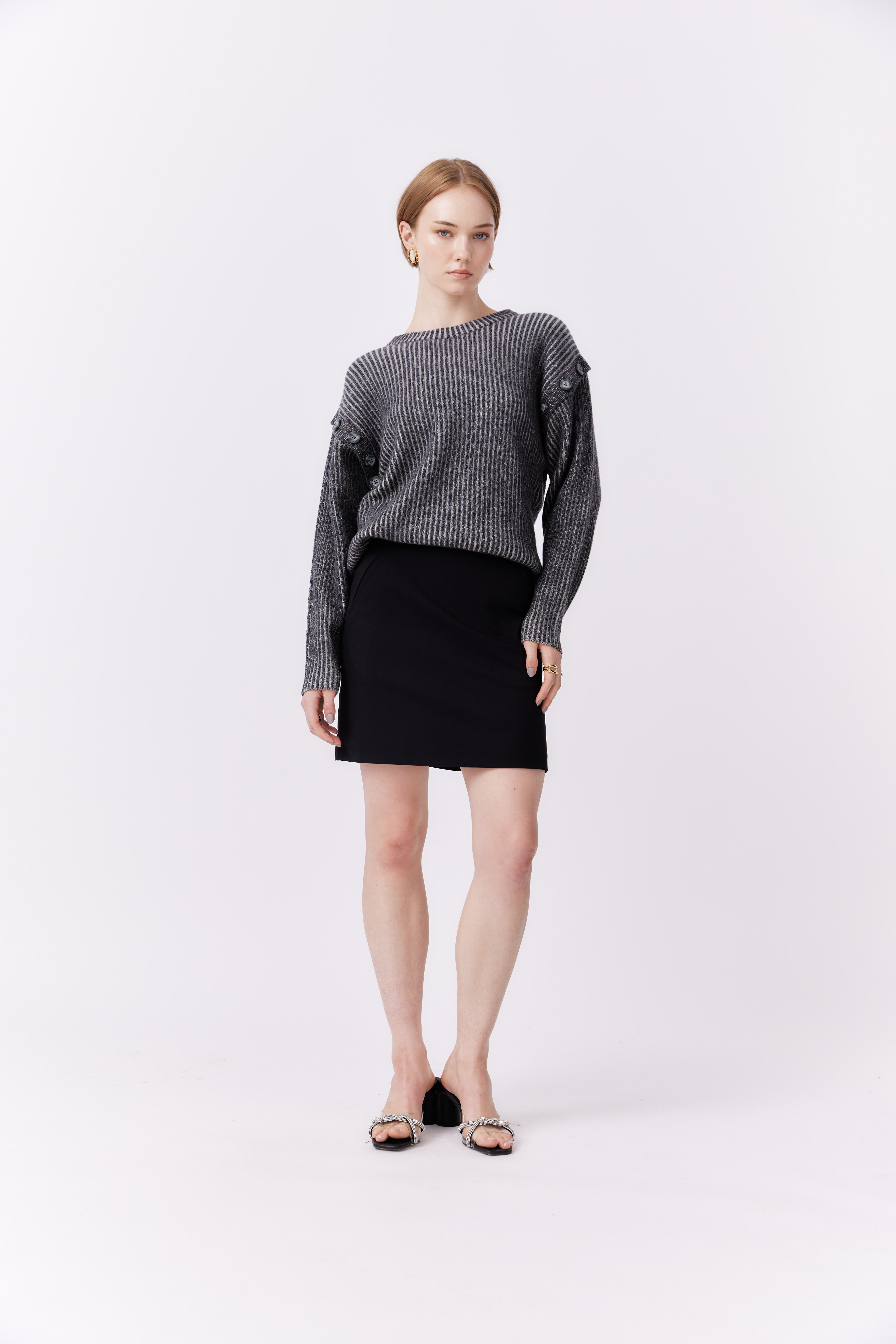 Lou-Anne Sleeve-Less Knit Top Charcoal
