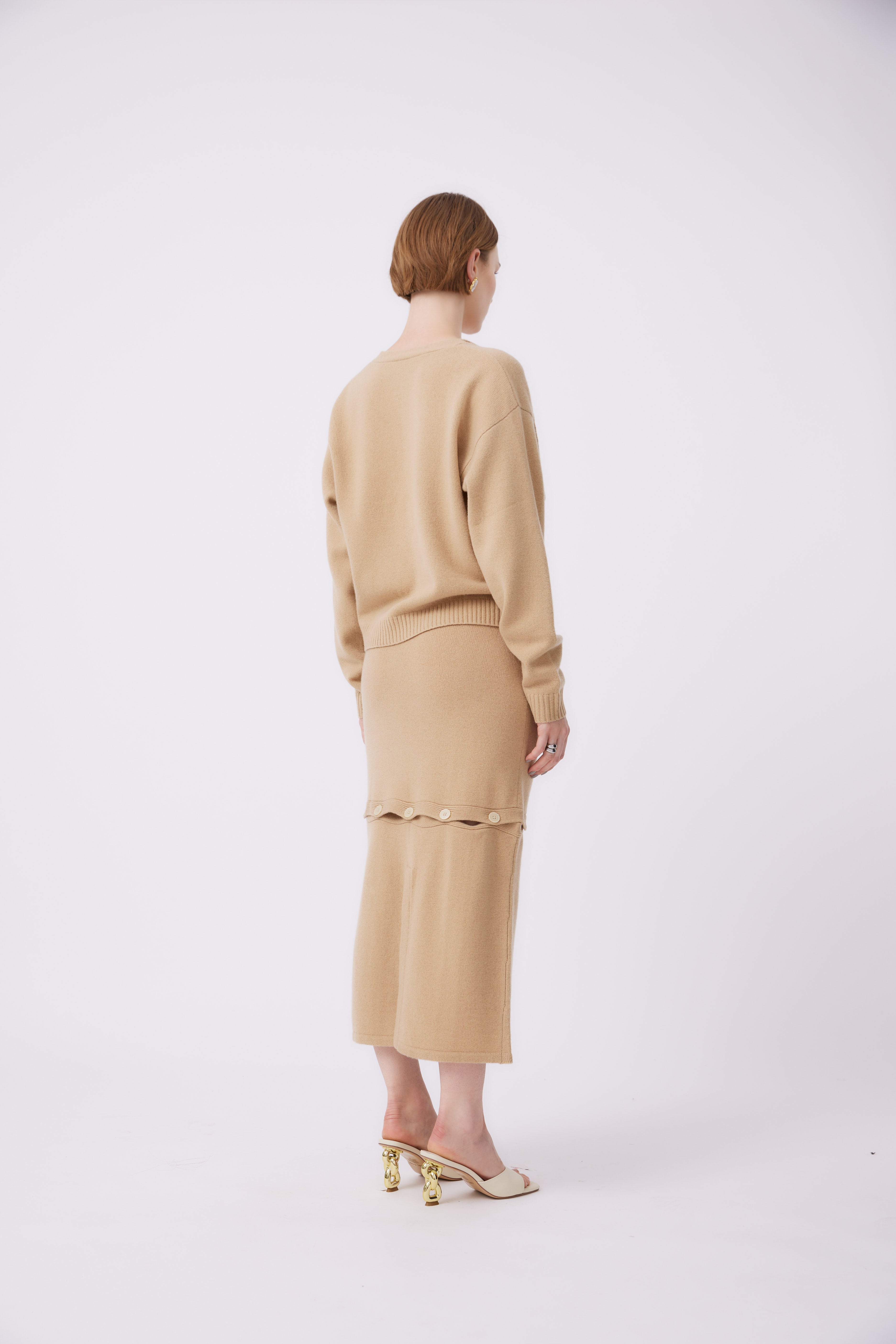 Helori Knit Cardigan Top and Mattia Convertible Skirt in Biscuit SET