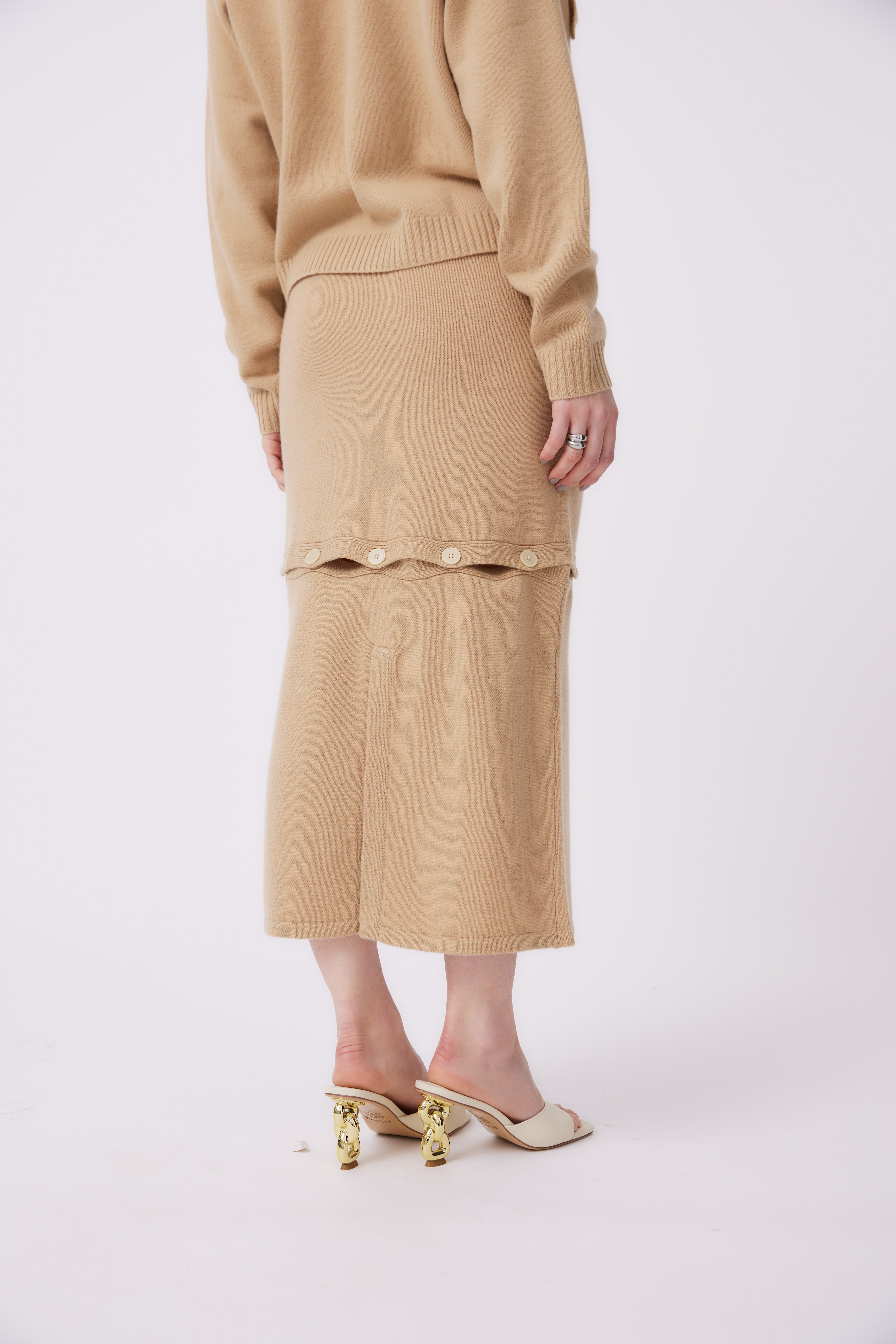 Helori Knit Cardigan Top and Mattia Convertible Skirt in Biscuit SET