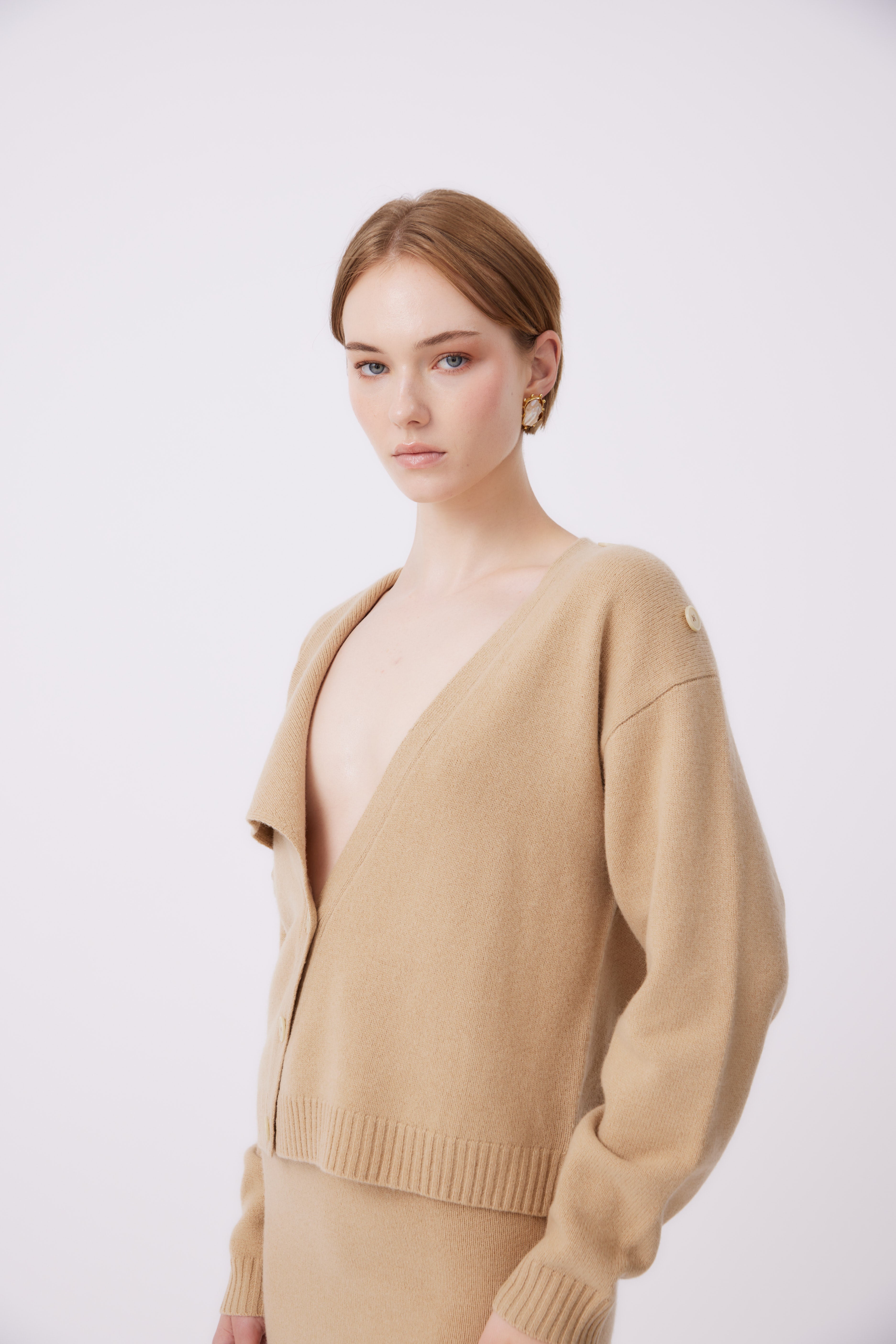 Helori Knit Cardigan Top and Mattia Convertible Skirt in Biscuit SET