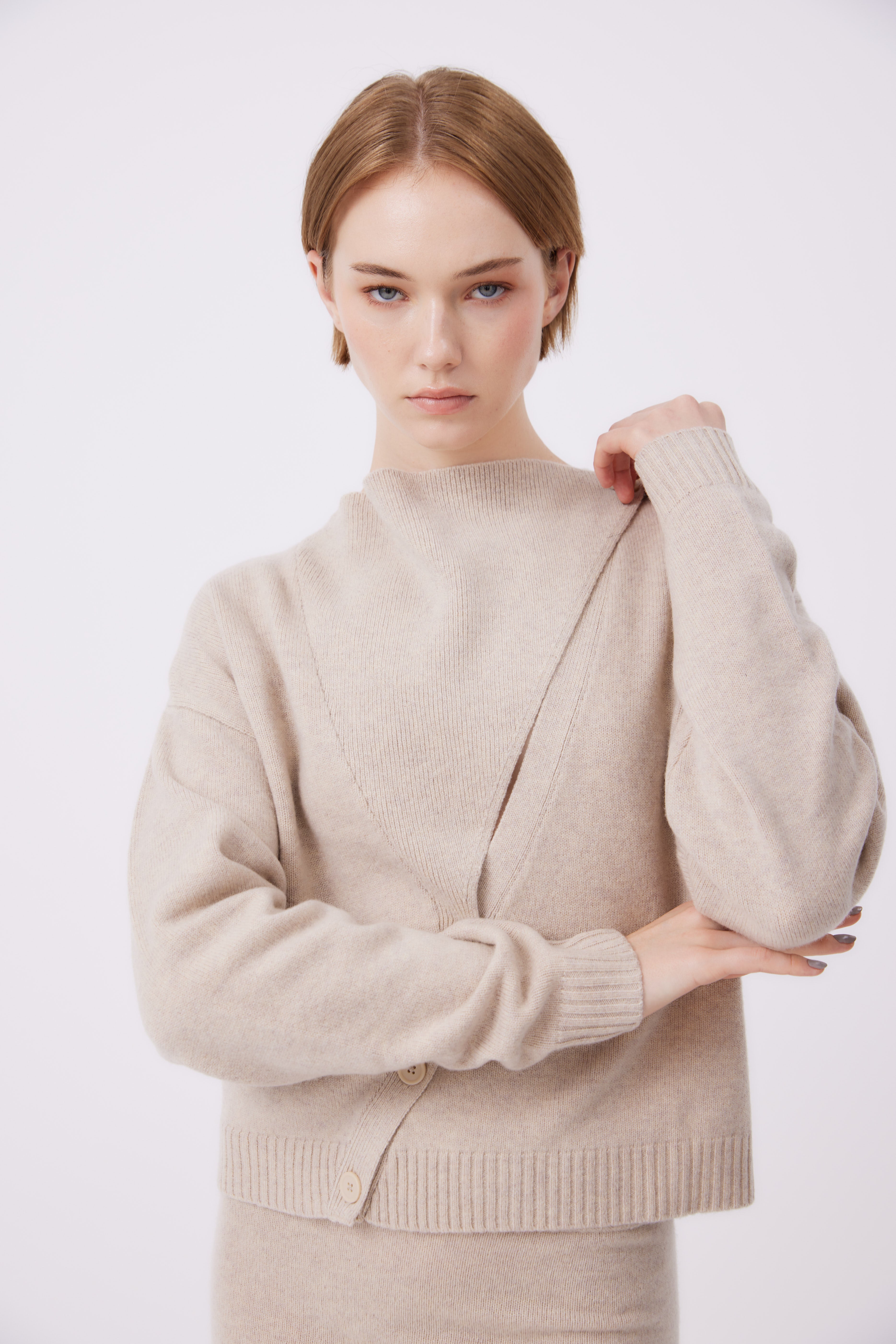 Helori Knit Cardigan Top and Mattia Convertible Skirt in Oat SET
