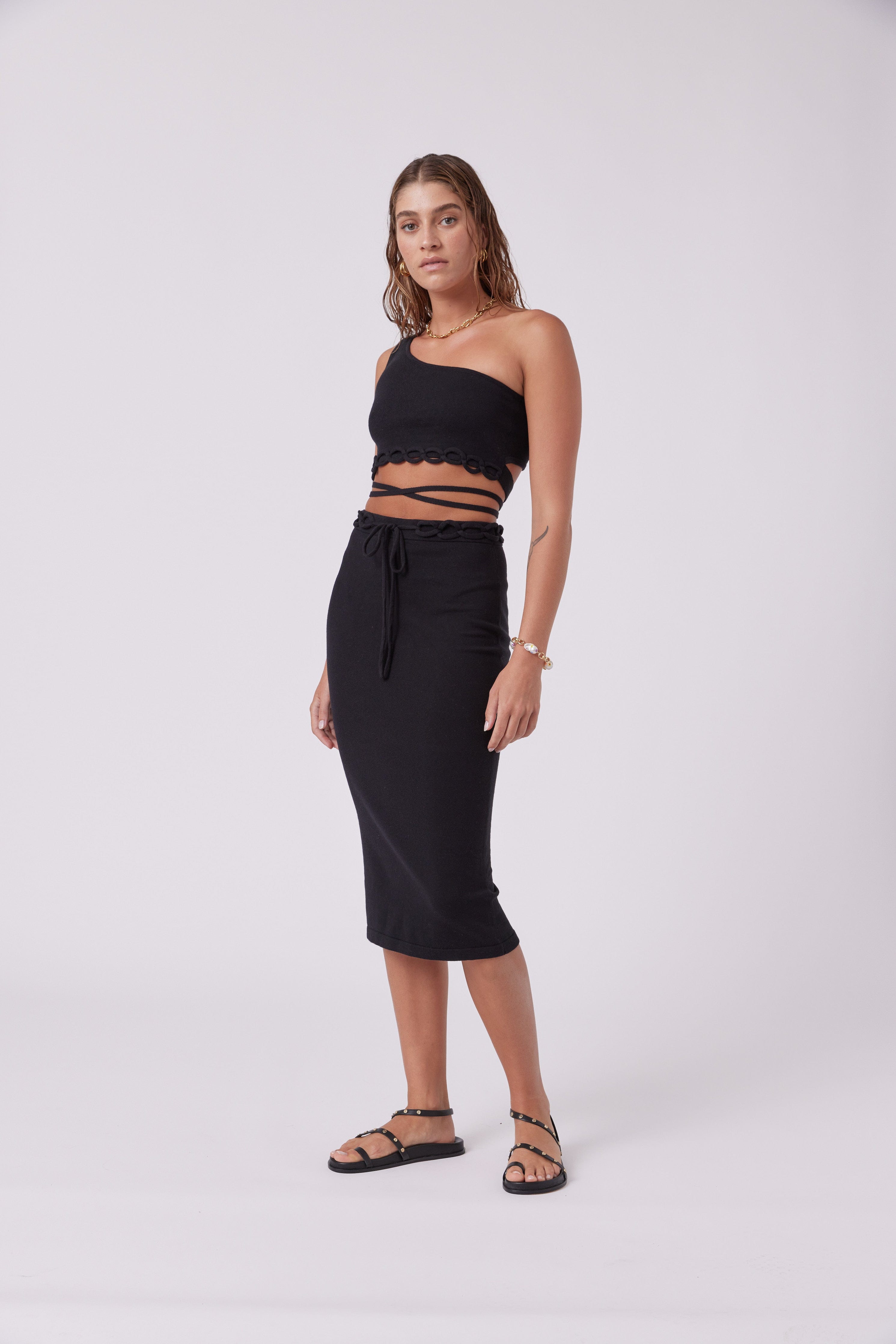 MNKAtelier Tops Chained Crop Top Black
