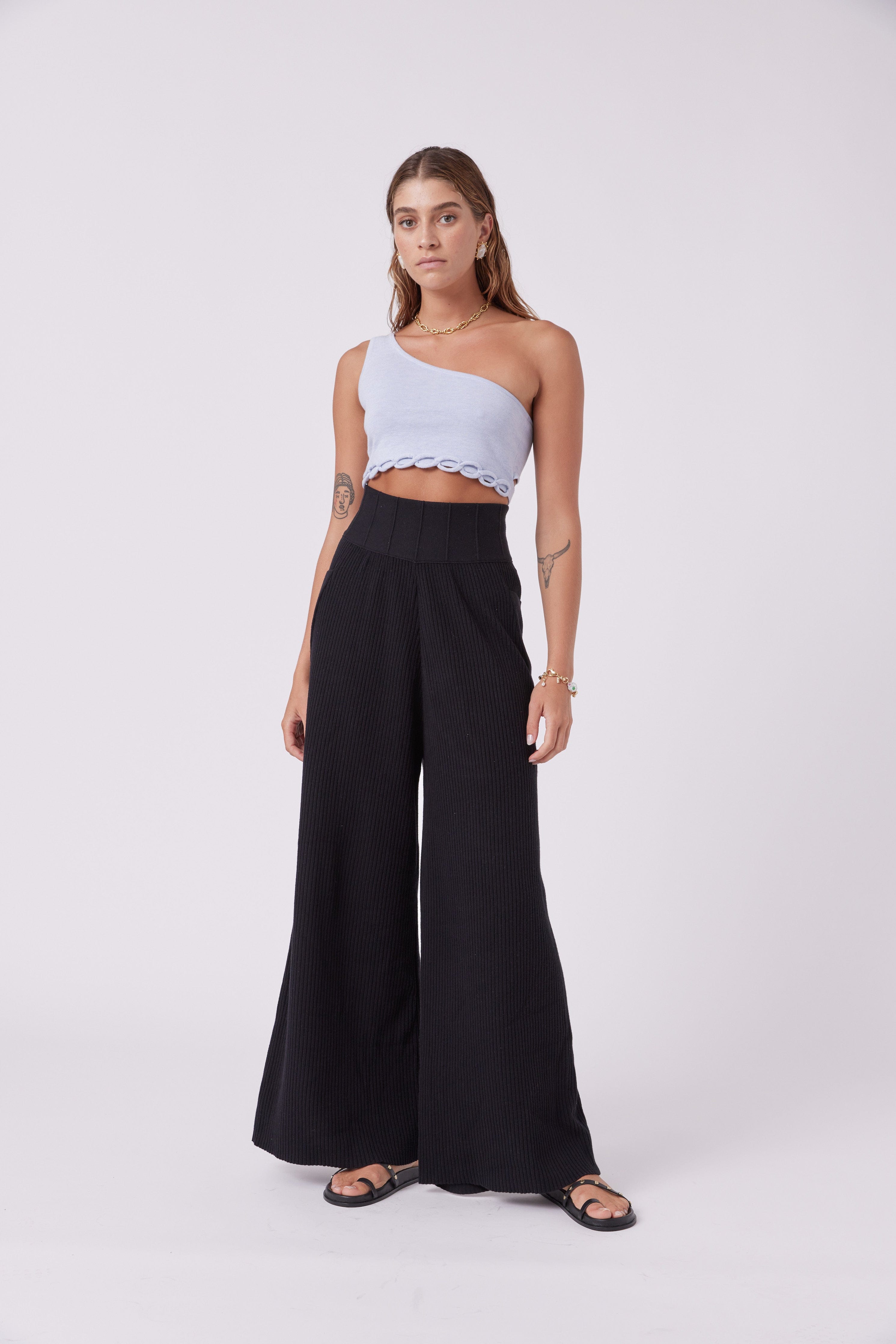 MNKAtelier Tops Chained Crop Top Melange Bleu
