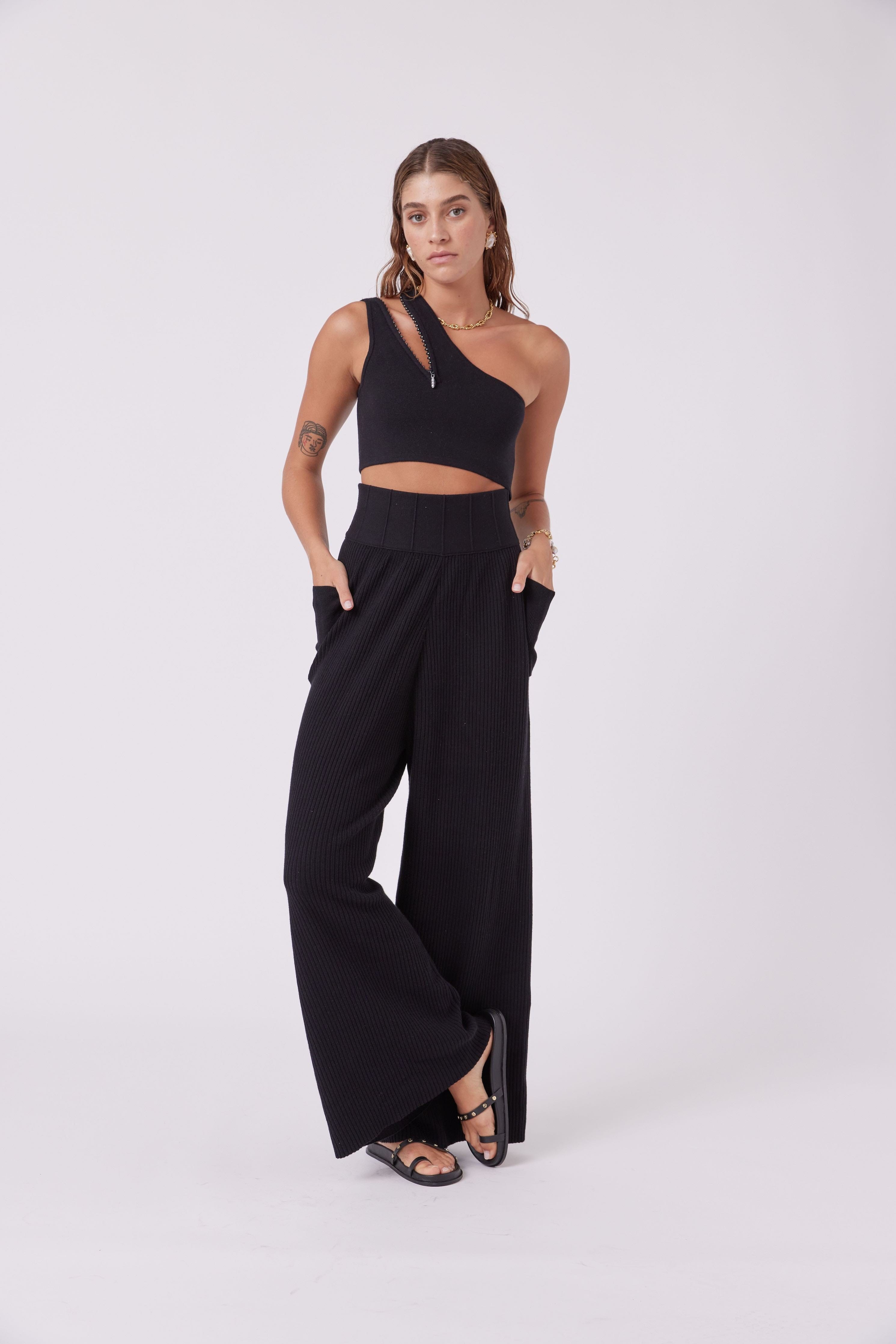 MNKAtelier Tops Diamantine Zipped Crop Top Black