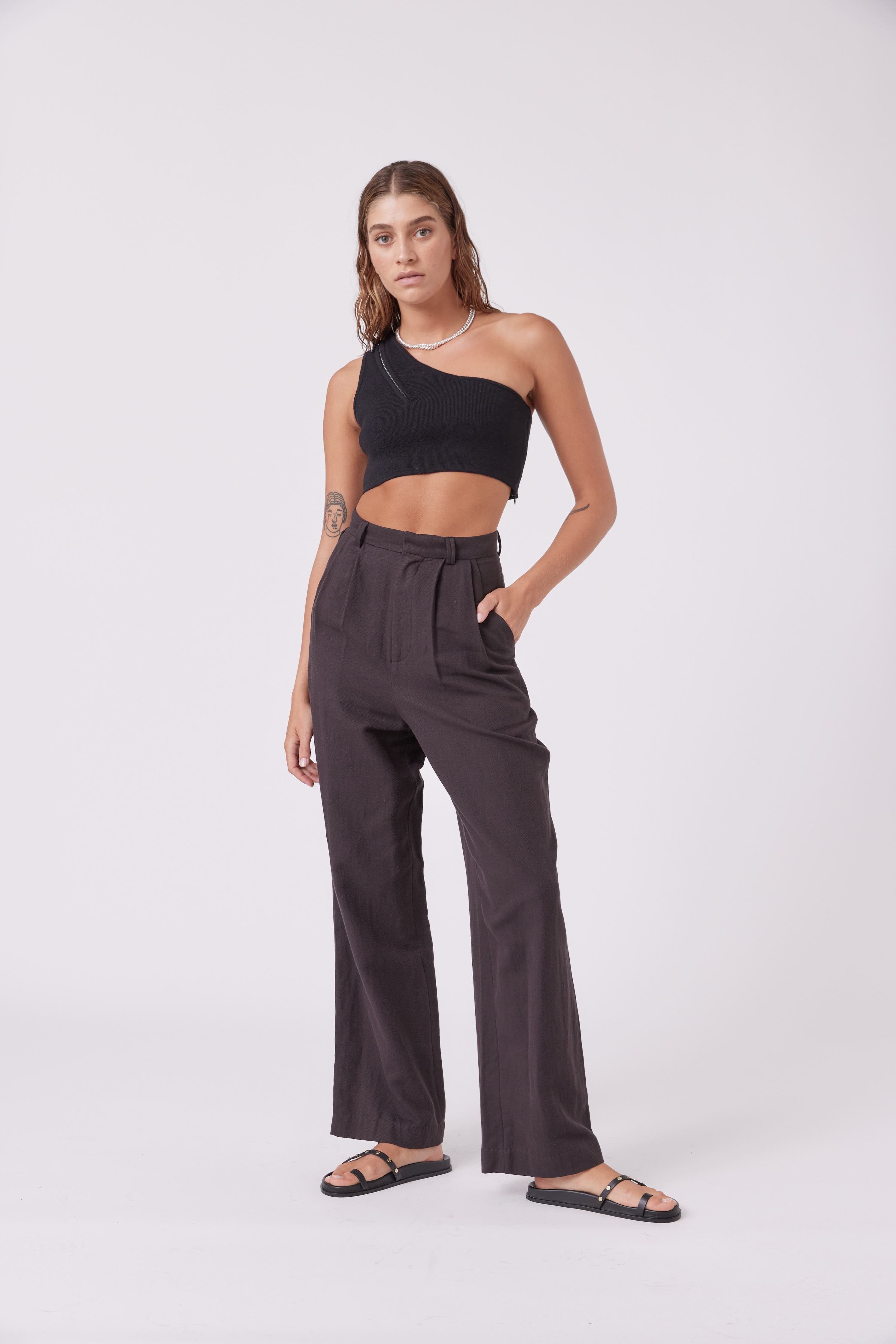 MNKAtelier Tops Diamantine Zipped Crop Top Black