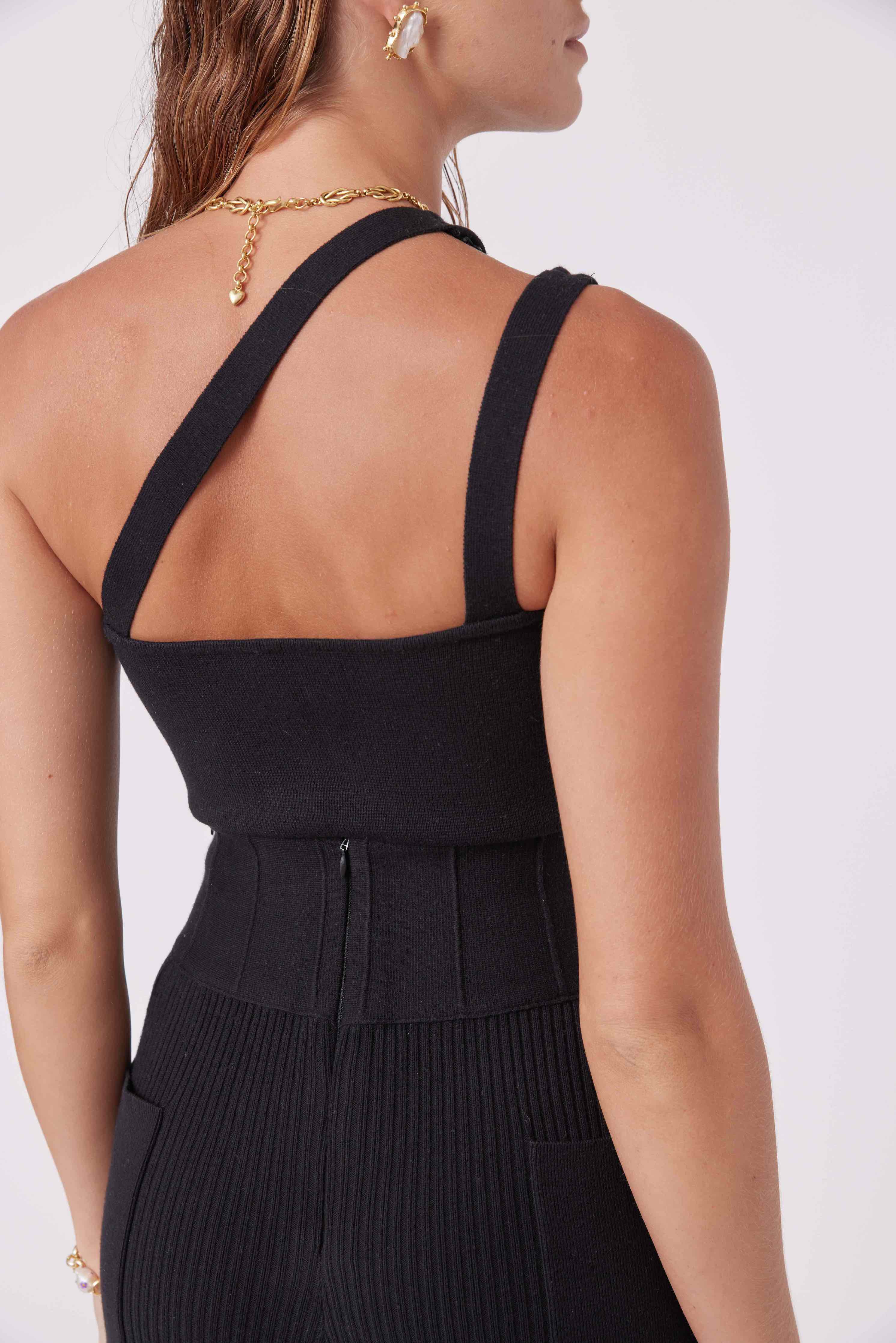 MNKAtelier Tops Diamantine Zipped Crop Top Black
