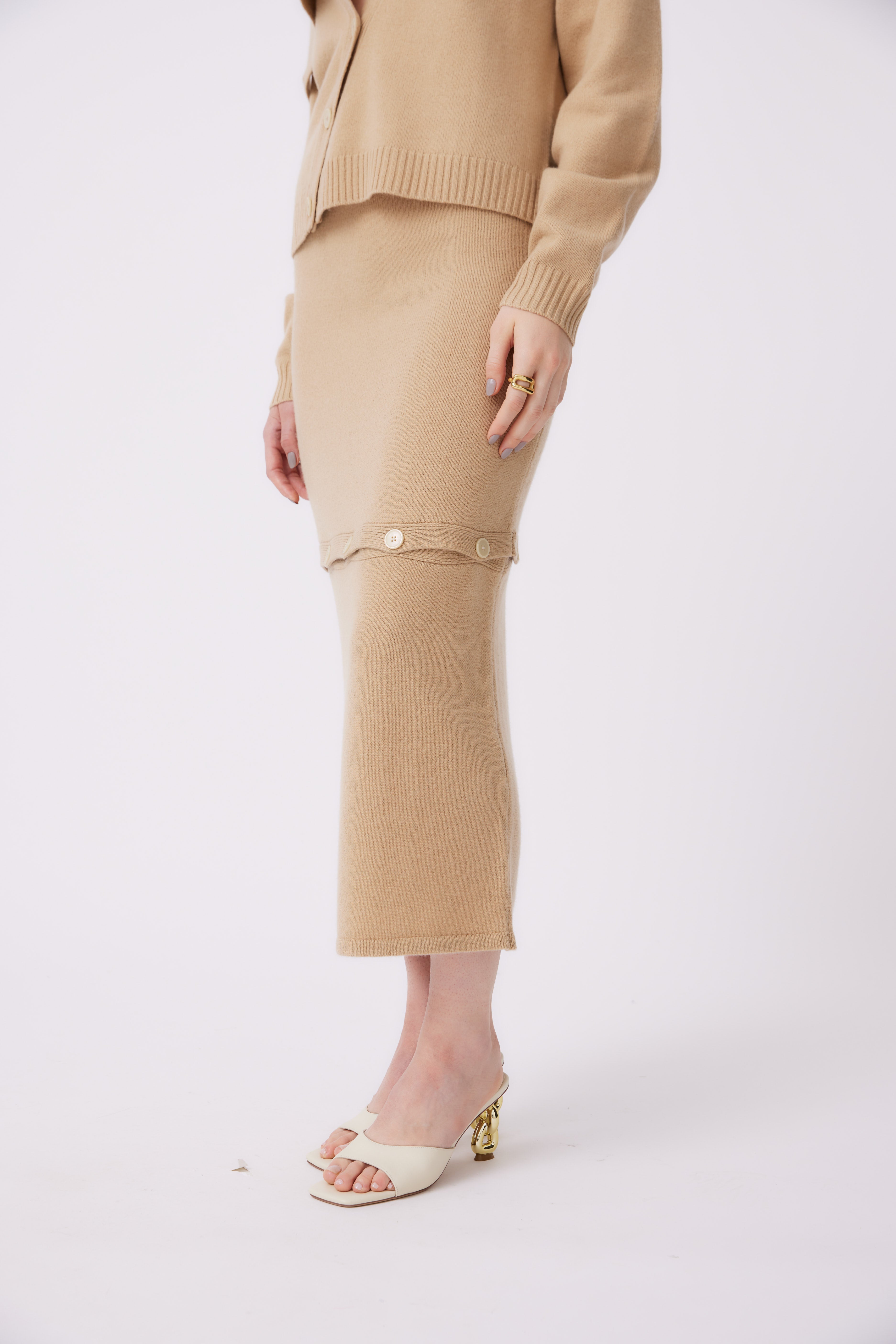 Helori Knit Cardigan Top and Mattia Convertible Skirt in Biscuit SET