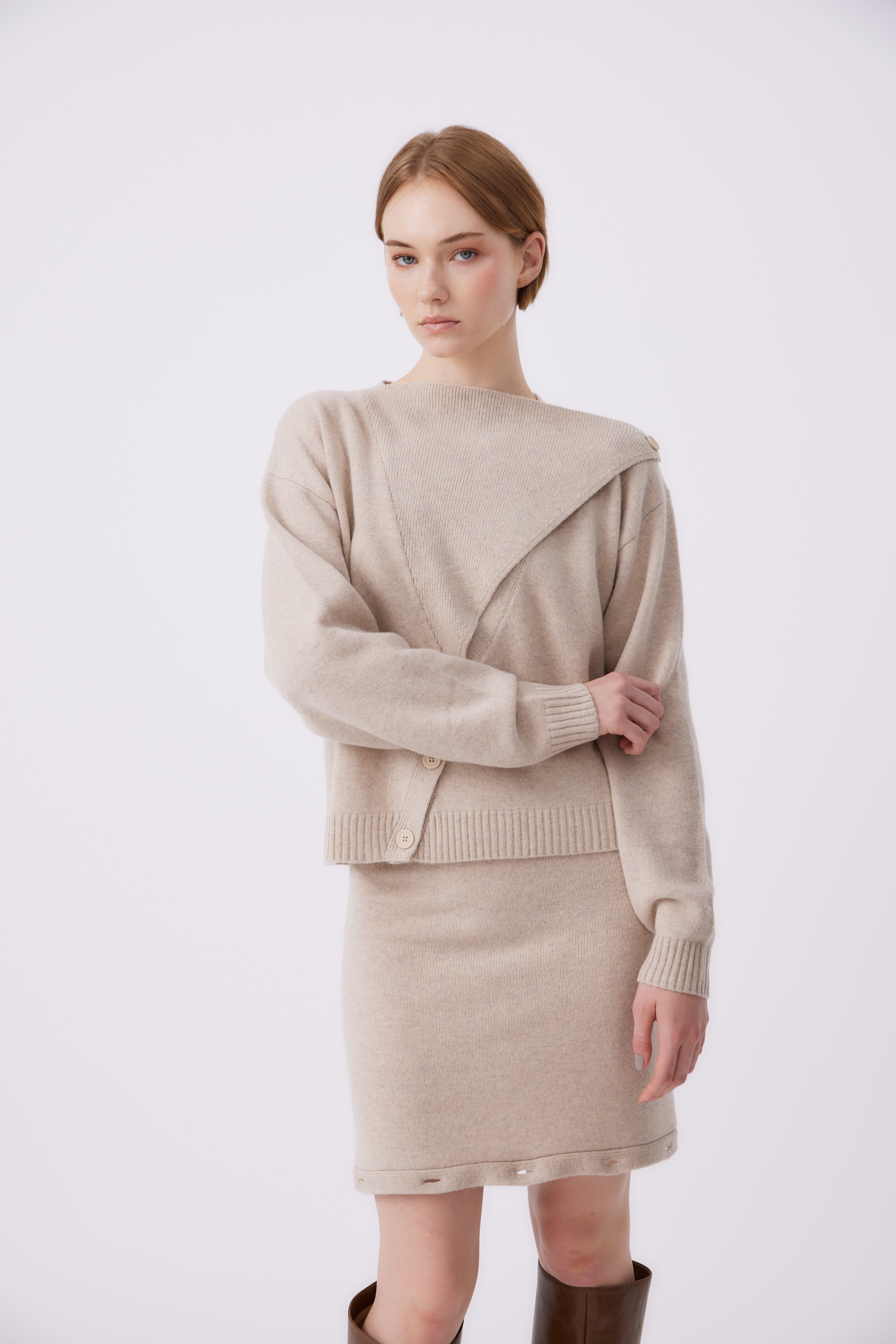Helori Knit Cardigan Top and Mattia Convertible Skirt in Oat SET