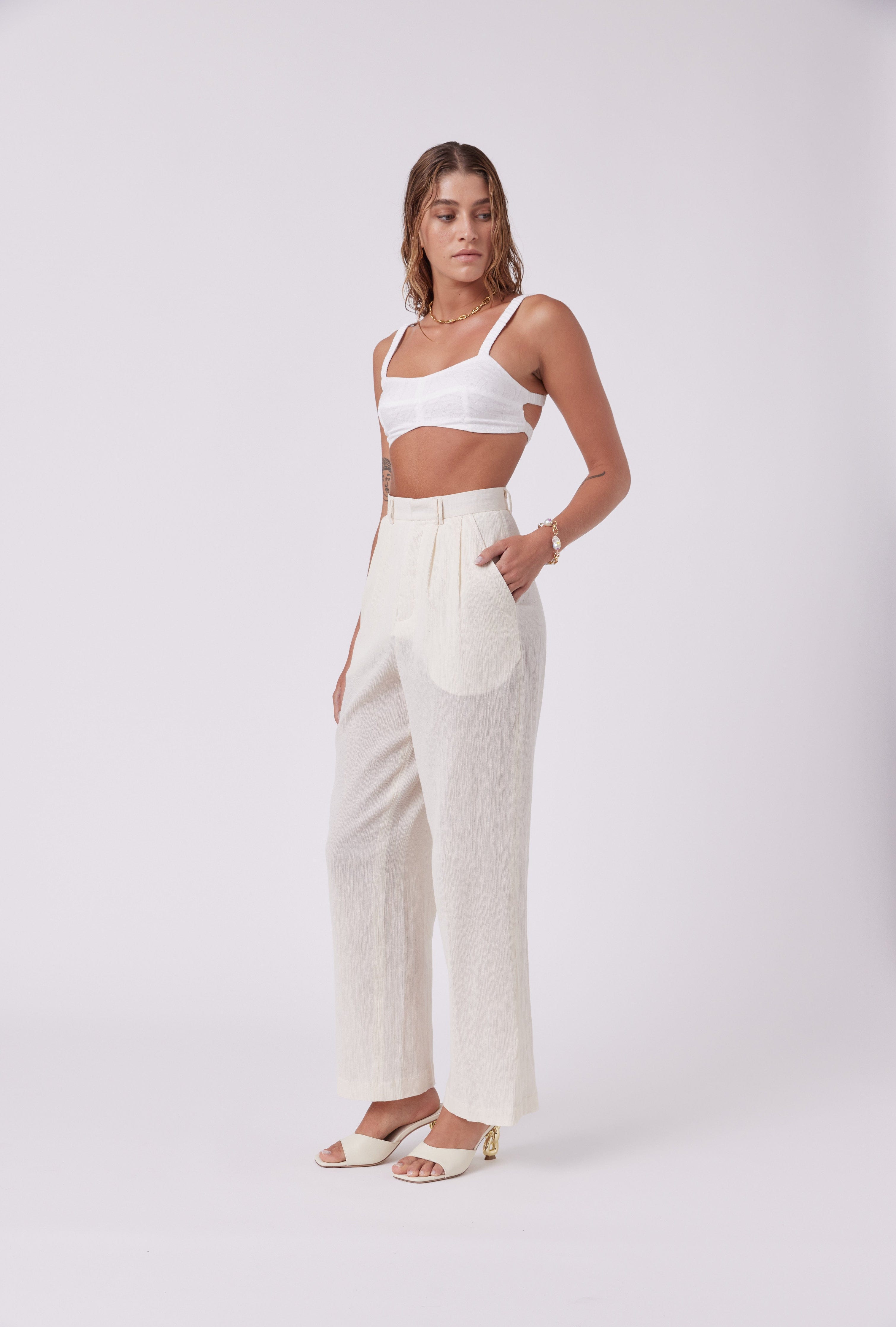 MNK Atelier Bottoms Flow Tailored Pants Natural White