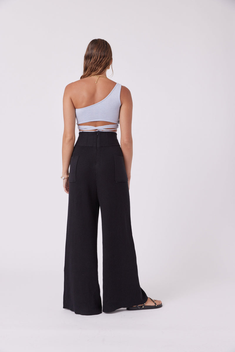 Black Slouchy High Waisted Wide Leg Pants - MNK Atelier