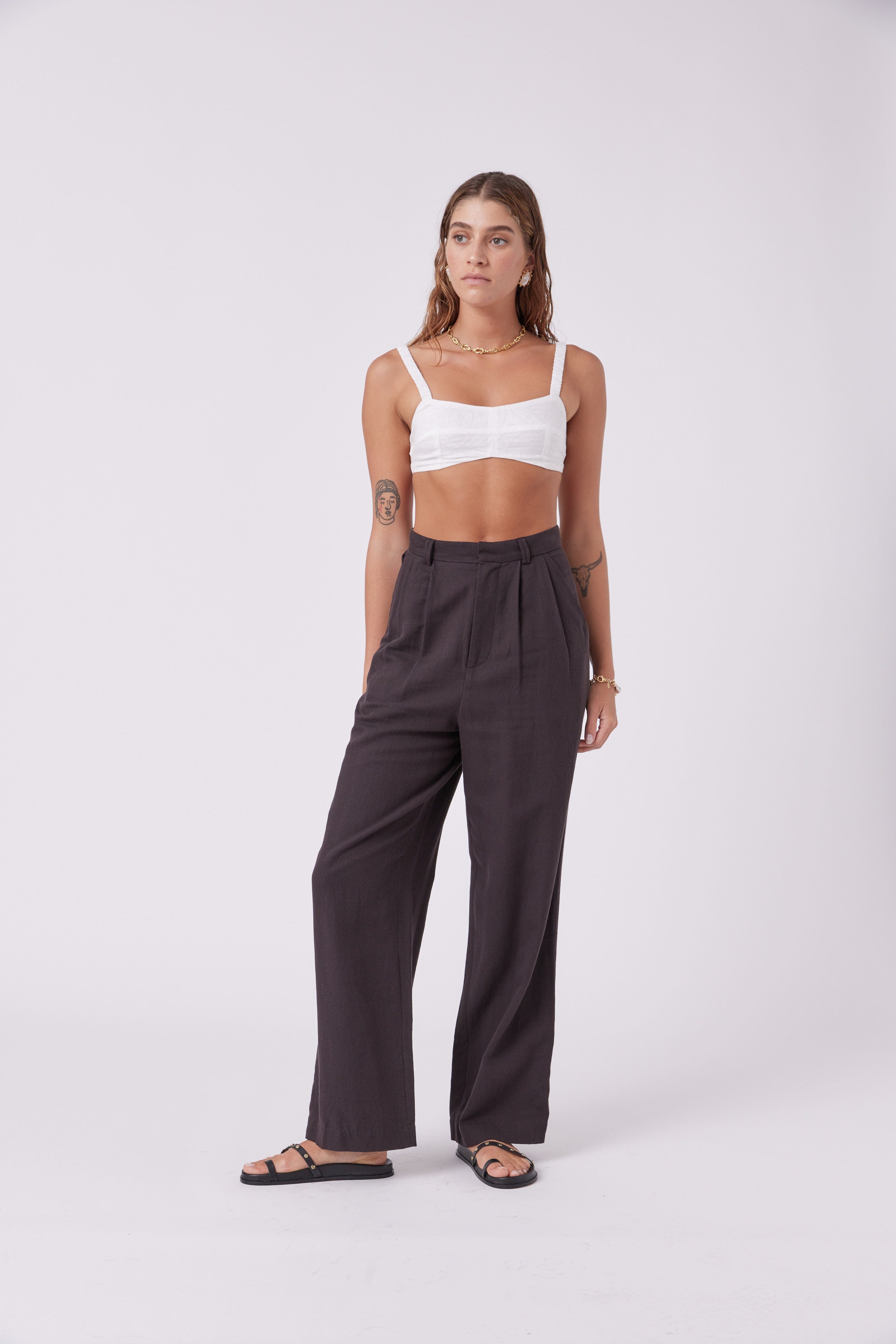 MNK Atelier Bottoms Tailored Pants Natural Black