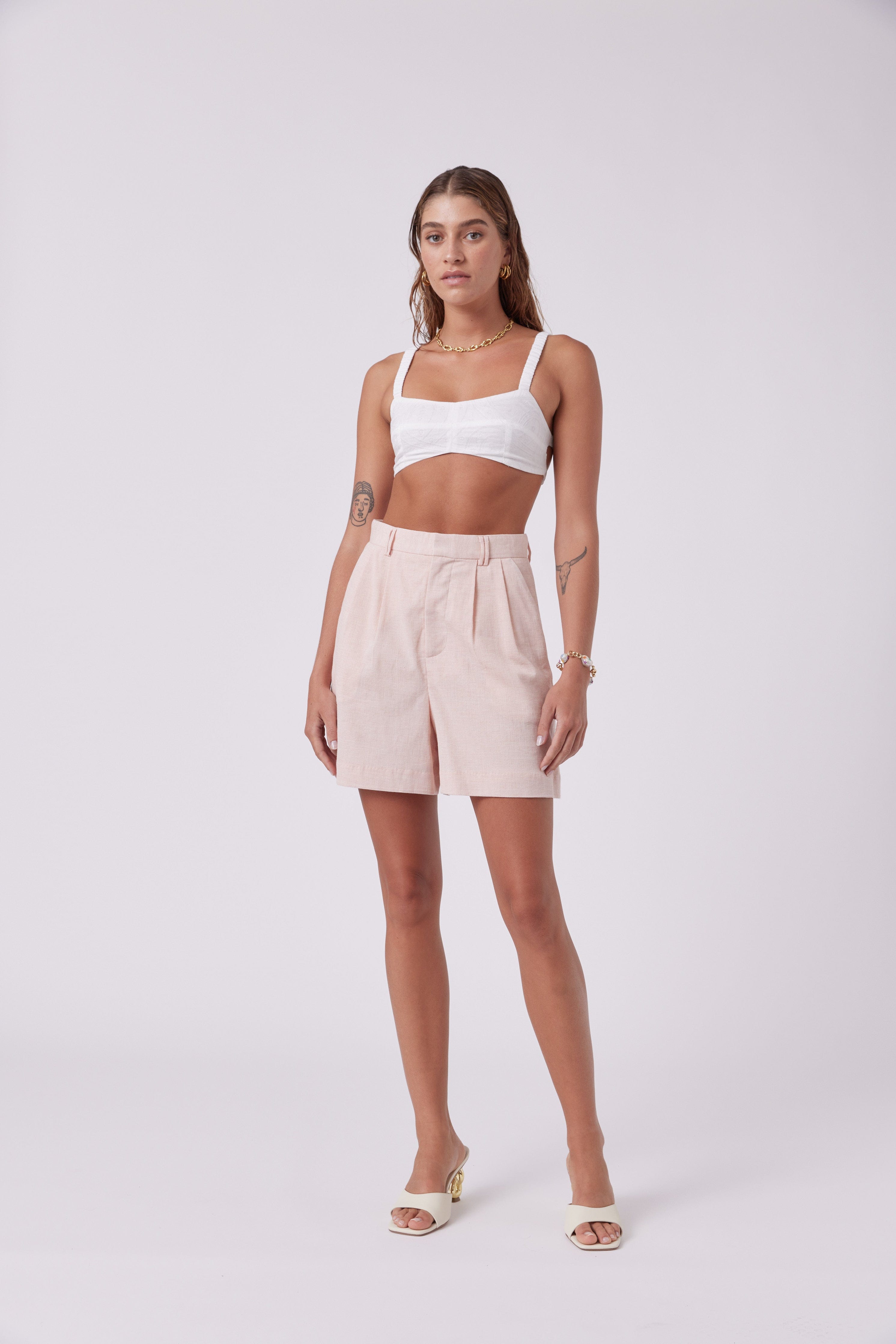 MNK Atelier Bottoms Tailored Shorts Crinkle Carnation